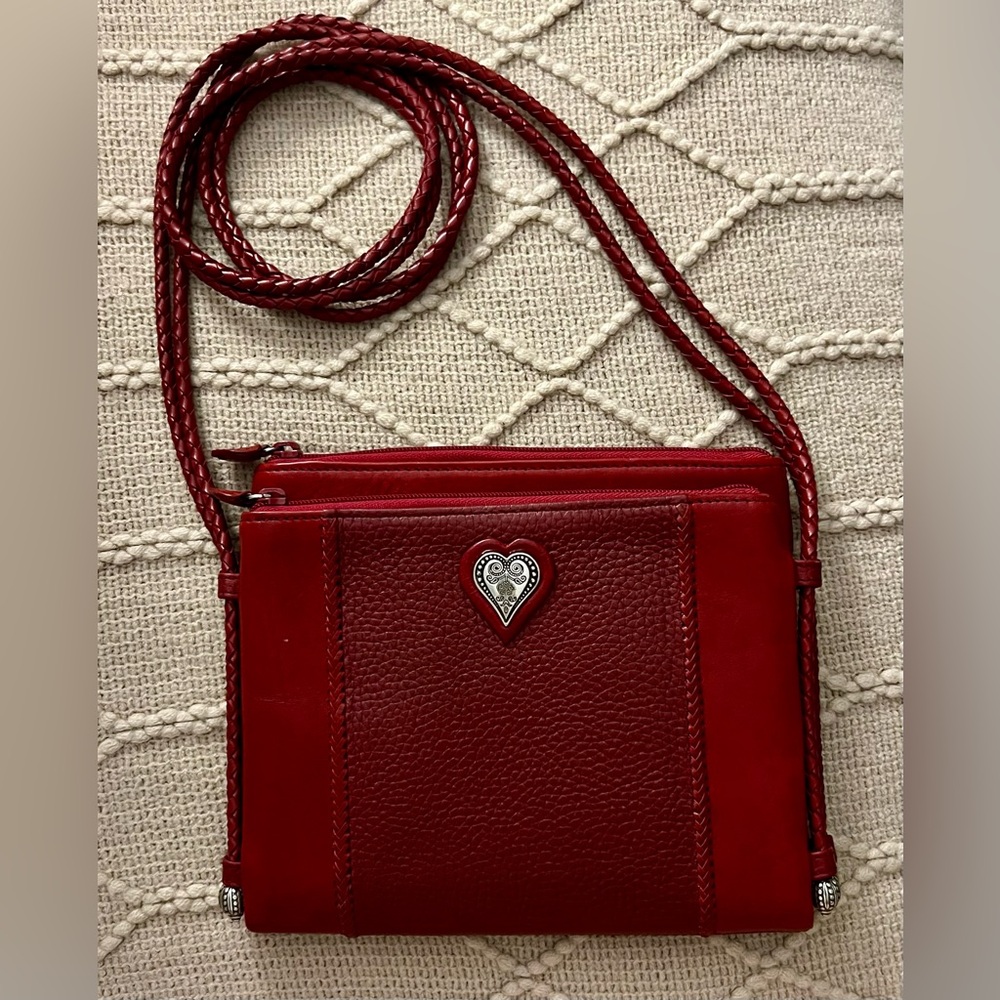 Brighton Red Leather Heart-Embellished Crossbody Bag